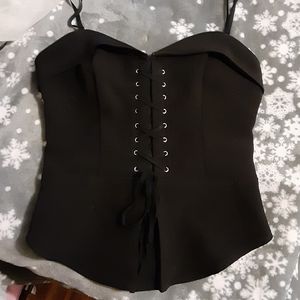 Express black lace up front top